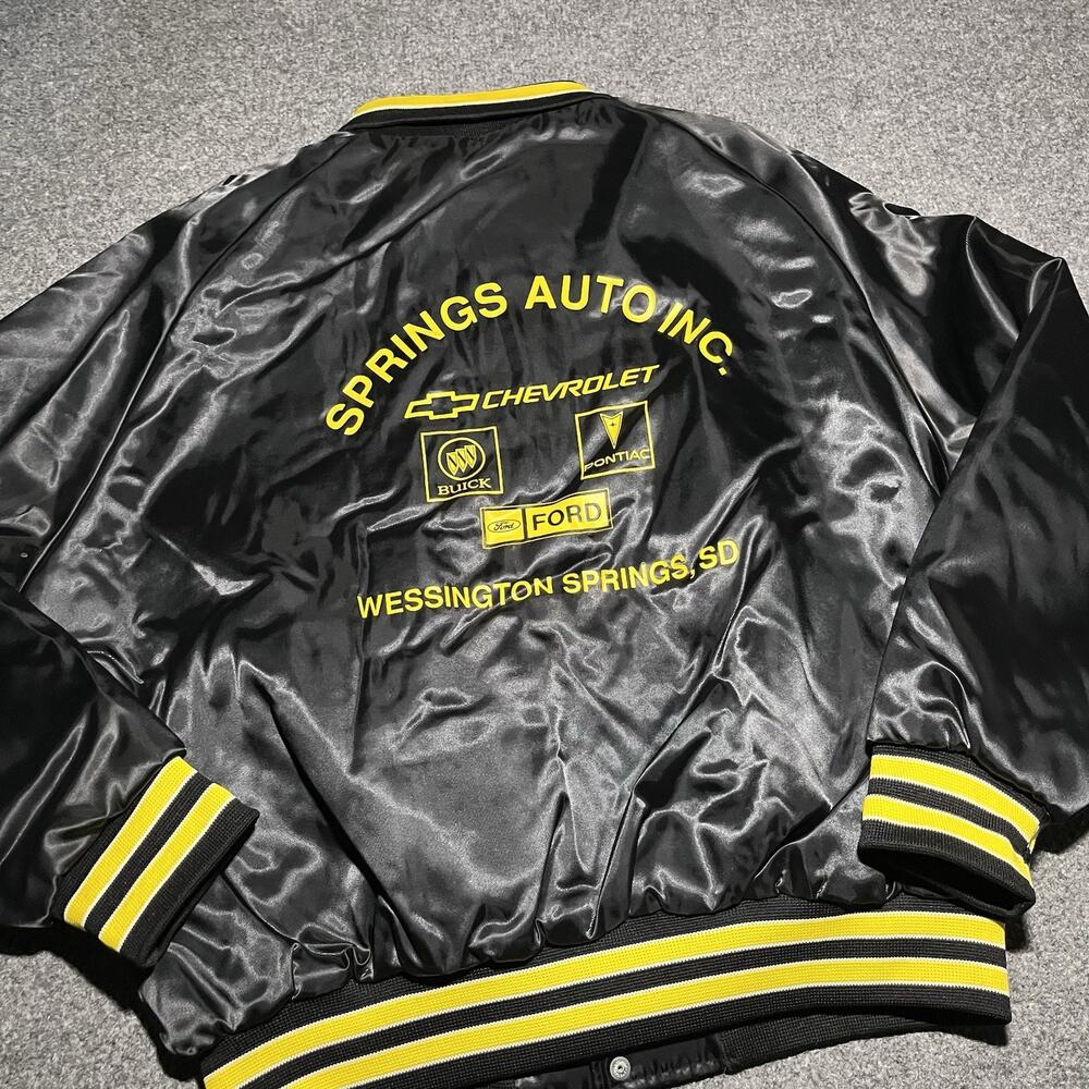 Vintage Hilton Jacket Mens XL Bomber Satin Black Quilt Lined Auto USA Made 80s